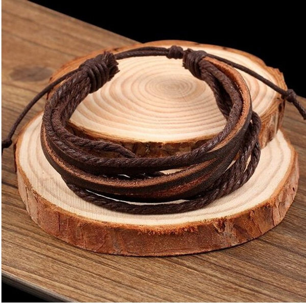 Wrap multilayer Leather Braided Rope