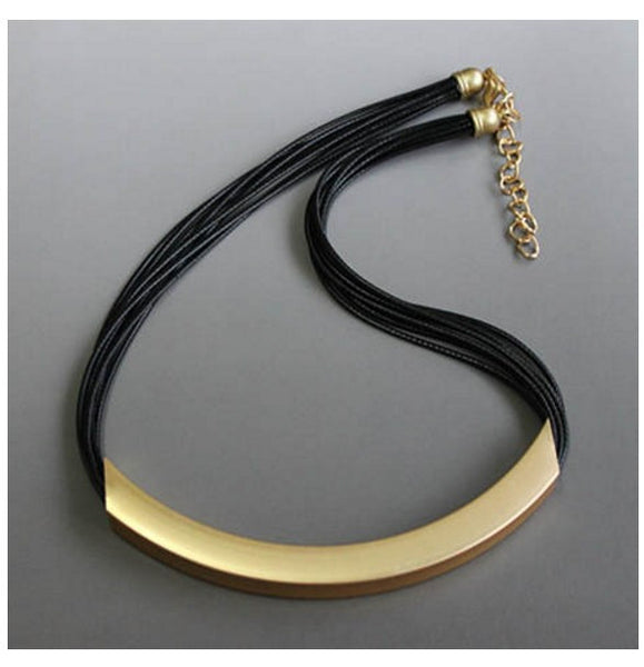 Black Leather Chain Statement Necklaces