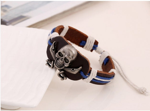 Pirate Skull Shaped Leather Bracelet